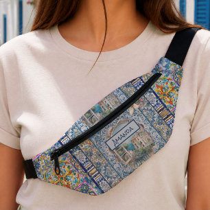 Sommer Italienisch Floral Blau Fliesen Zitrone Mon Bauchtasche