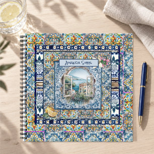 Sommer Italienisch Floral Blau Fliesen Zitrone Mon Notizblock