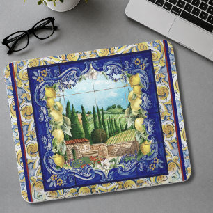 Sommer Italienische Majolika blaue Fliesen Zitrusf Mousepad