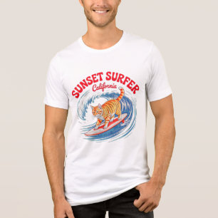 Sommer-Katze-Surfer - Retro-Sonnenuntergang-Kalifo Tri-Blend Shirt