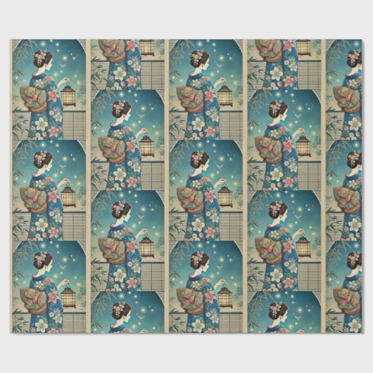 Sommer-Kimono & Glühwürmchen Geschenkpapier (Flach)