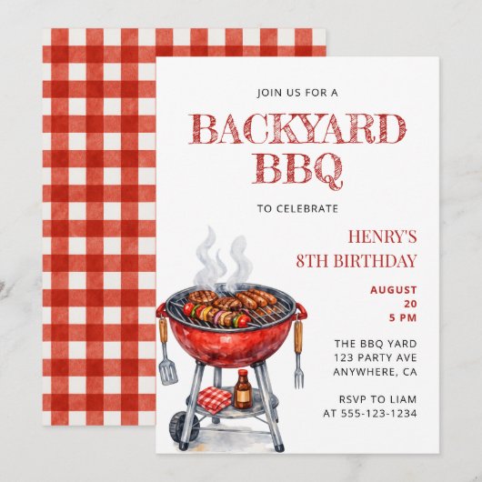 Sommer-Kinder-Geburtstags-BBQ-Party Einladung (Vorne/Hinten)