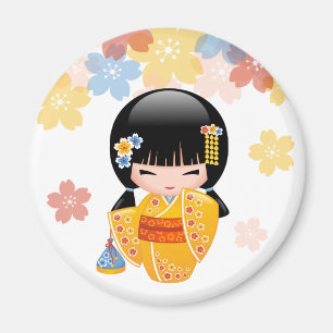 Sommer Kokeshi Puppe - gelbes Magnet