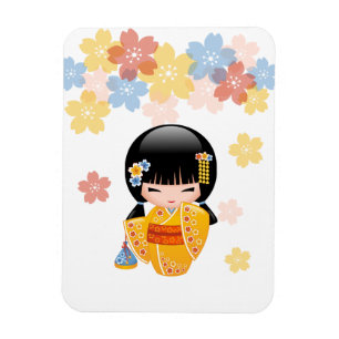Sommer Kokeshi Puppe - gelbes Magnet