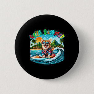 Sommer Kostüm Corgi Sungles Surfen Am Strand Surfe Button