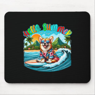 Sommer Kostüm Corgi Sungles Surft Auf Dem Strand S Mousepad