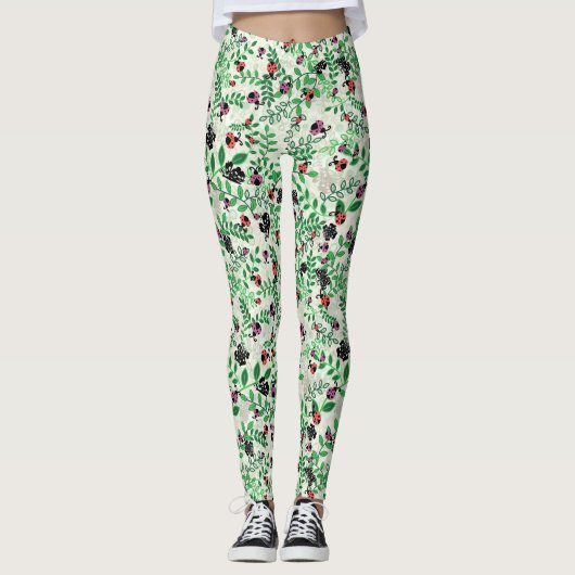 Sommer - Lady Bugs, Schmetterlinge und Blätter Leggings (Vorderseite)