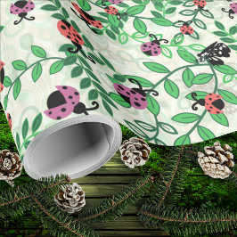 Sommer - Lady Bugs, Schmetterlinge und Blätter - R Geschenkpapier