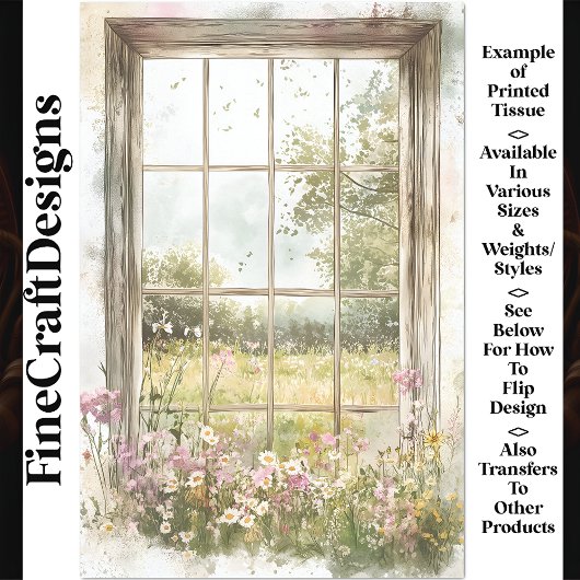 Sommer Landschaft & Holz Fenster AN6 Decoupage Seidenpapier