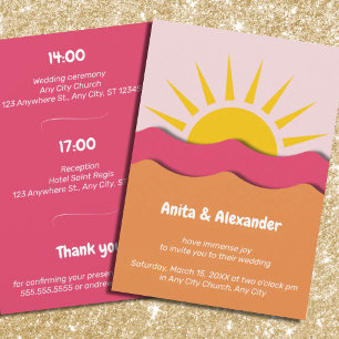 Sommer Lebhafte rosa Orange Sun Wedding Einladung