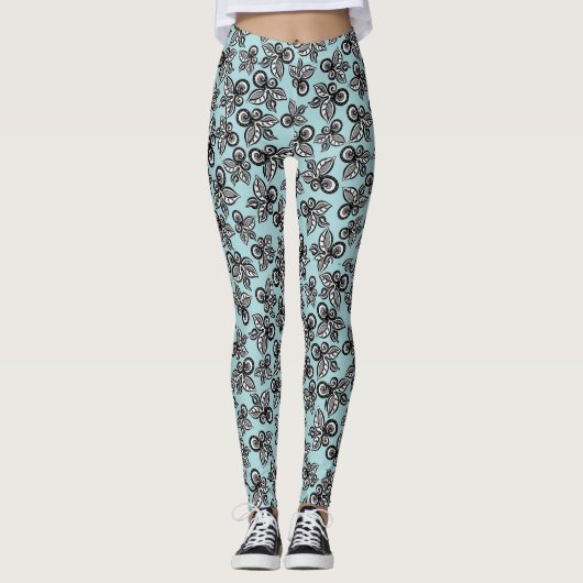 Sommer-Leggings mit Schwarz-Weiß-Blume Leggings (Vorderseite)