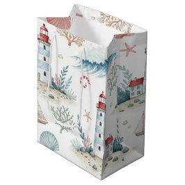 SOMMER-LEUCHTTURM UND BRECHENDE WELLEN MITTLERE GESCHENKTÜTE
