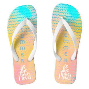 SOMMER LIEBE Wasserfarbe Gelb Pink Türkis Badesandalen
