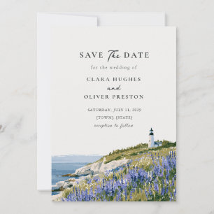 Sommer-Lupinenwiese Maine-Küste Strandhochzeit Save The Date