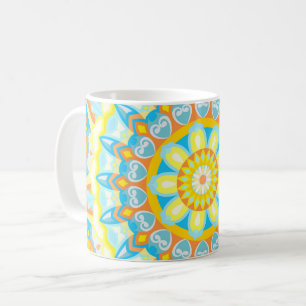 Sommer-Mandala Gelb Orange Blau Boho Floral Kaffeetasse