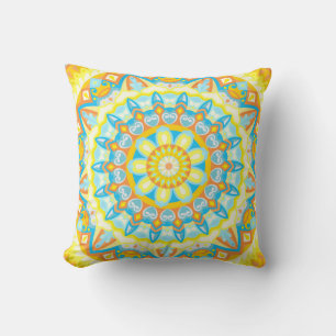 Sommer-Mandala Hellgelb Orange Boho Floral Kissen