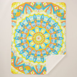 Sommer-Mandala Hellgelb Orange Cozy Boho Sherpadecke