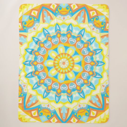 Sommer-Mandala Hellgelb Orange Cozy Boho Sherpadecke (Vorderseite)