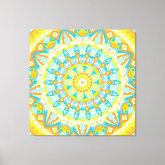 Sommer-Mandala-Kunst Gelb Orange Boho Hell Leinwanddruck (Vorderseite)