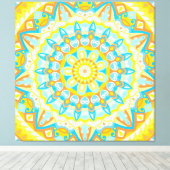 Sommer-Mandala-Kunst Gelb Orange Boho Hell Leinwanddruck (Insitu (Holzboden))