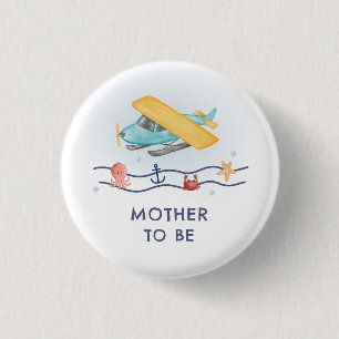 Sommer Meer Flugzeug Mutter werdende Babyparty Button