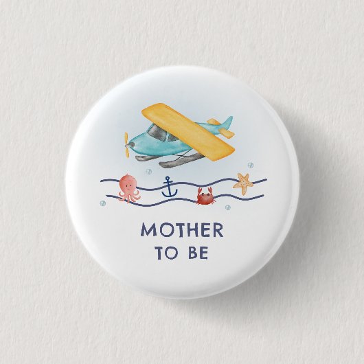 Sommer Meer Flugzeug Mutter werdende Babyparty Button (Vorderseite)