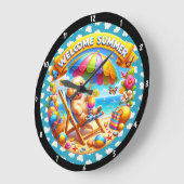 Sommer mit Beach-Szene Entspannung Welpe Große Wanduhr (Winkel)