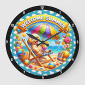 Sommer mit Beach-Szene Entspannung Welpe Große Wanduhr (Vorderseite)