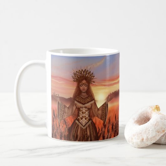 Sommer mit der Sonnengöttin - Landschaftsmuster Kaffeetasse (Mit Donut)