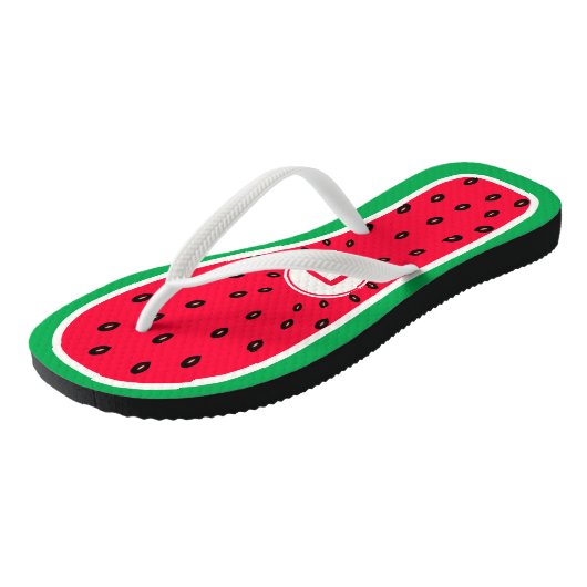 Sommer-mit Monogramm Wassermelone-Scheibe-lustiges Badesandalen (Schrägansicht)