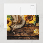 Sommer mit Strohhut und Sonnenblumen Postkarte (Vorne/Hinten)