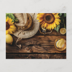 Sommer mit Strohhut und Sonnenblumen Postkarte
