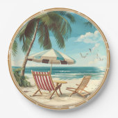 Sommer mit tropischen Sonnenschirmen und Stühlen Pappteller (Vorderseite)