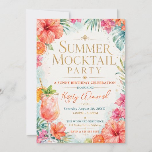 Sommer-Mocktail-Party Geburtstagsfeier Einladung (Vorderseite)