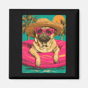 Sommer-Mops mit Sonnenbrille süßer Hund tropisches Magnet
