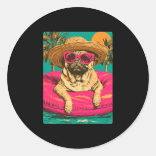 Sommer-Mops mit Sonnenbrille süßer Hund tropisches Runder Aufkleber