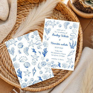 Sommer-Muscheln Rahmen Strandhochzeit Blau Einladung