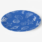 Sommer-Muscheln Rahmen Strandhochzeit Blau Pappteller (Schrägansicht)
