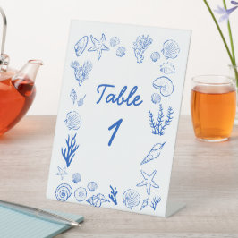 Sommer-Muscheln Rahmen Strandhochzeit Blau Sockelschild