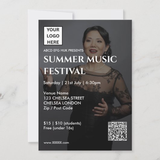 Sommer-Musikfestival QR-Code und Logo Einladung (Vorderseite)