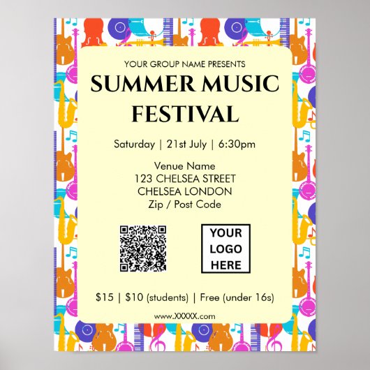 Sommer-Musikfestival QR-Code und Logo Poster (Vorne)