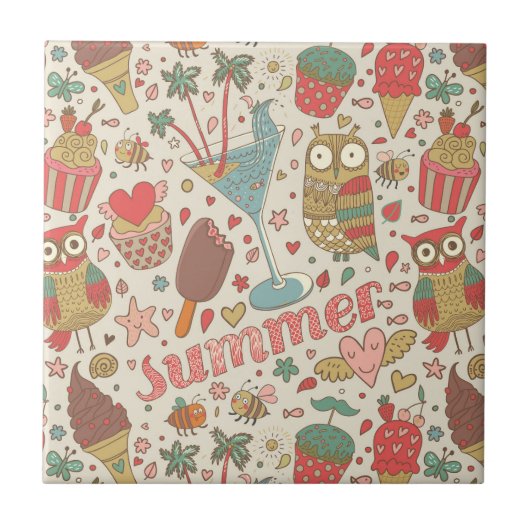 Sommer-Muster mit Eiscreme Fliese (Vorderseite)