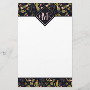 Sommer-Nachtkaktus-Muster des Monogramm-  dunkles Briefpapier