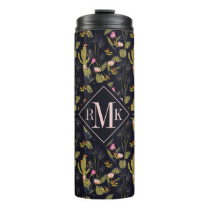 Sommer-Nachtkaktus-Muster des Monogramm-  dunkles Thermosbecher