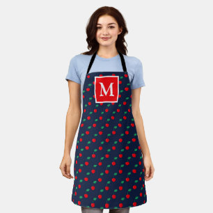 Sommer-Navy-&-rote-Kirschen-Monogramm Schürze