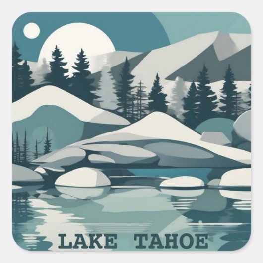 Sommer- oder Winteraufkleber für Lake Tahoe Quadratischer Aufkleber (Vorderseite)