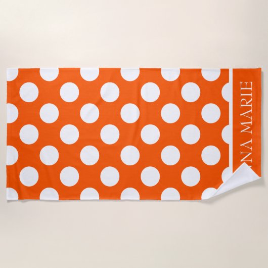 Sommer orange und weißer Polka-Punkt Strandtuch (Vorderseite)