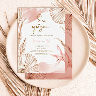 Sommer Ozean Meer sehen Sie bald Pink Baby Shower Einladung