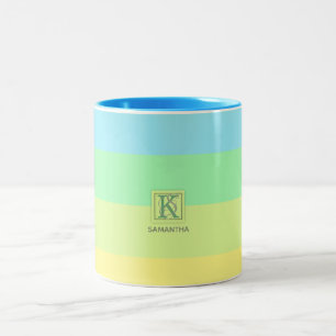 Sommer-Ozean-Stripes Limone Farbpalette Monogramm Zweifarbige Tasse