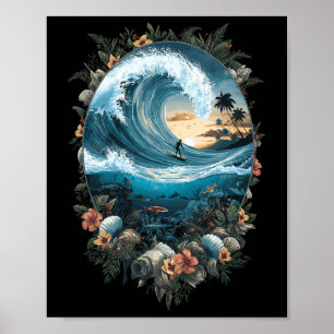 Sommer Ozeanwelle Surfen Tropischer Strand Riff Poster